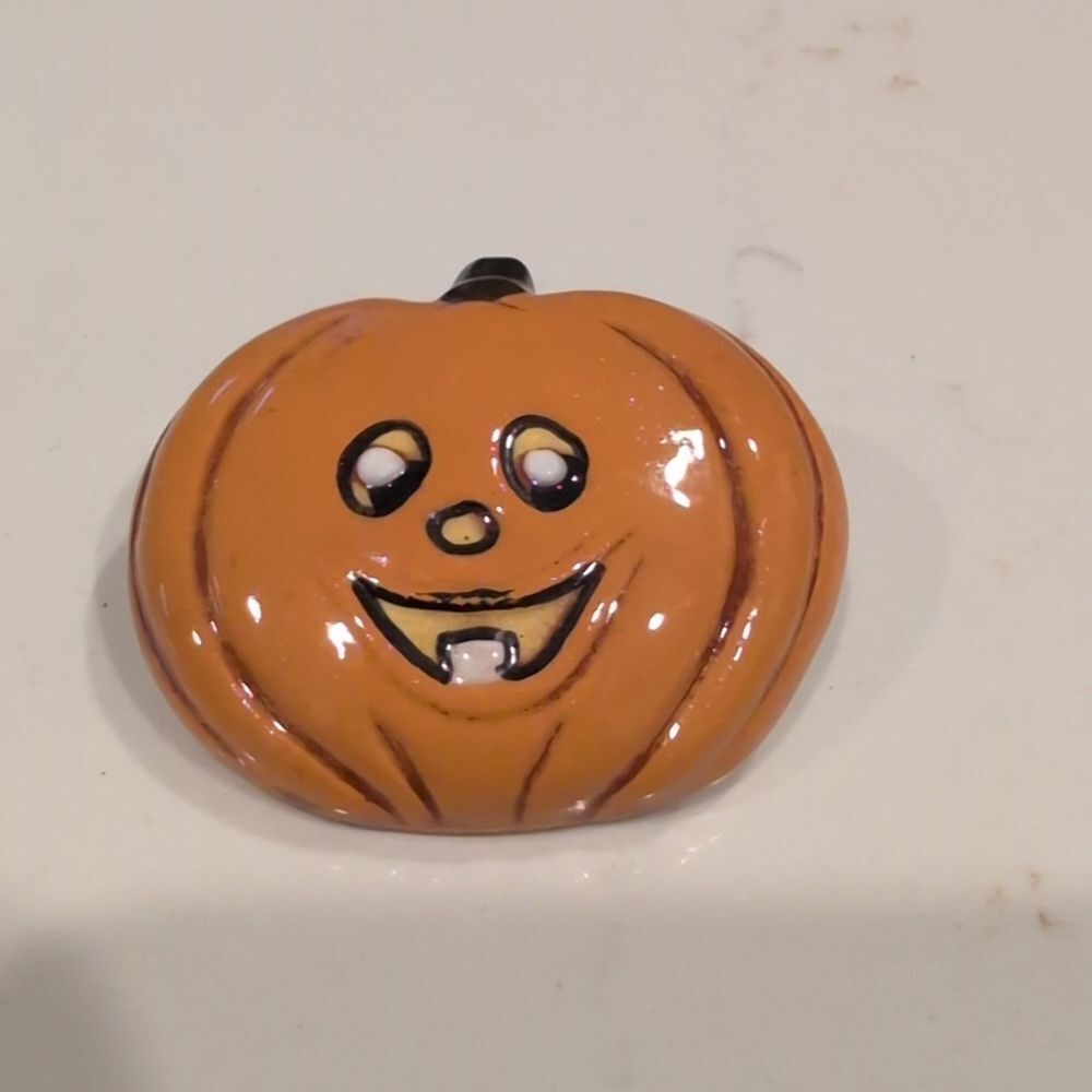 Orange Jack O' Lantern Halloween Pumpkin Brooch Handmade Unisex Artist Signed